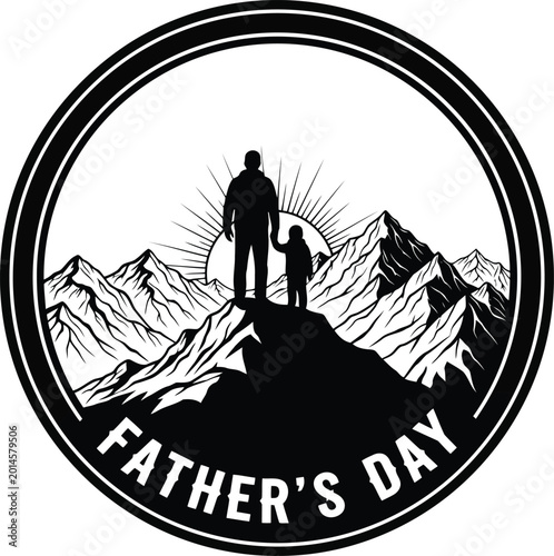Foto Father and child silhouette standing on a mountain peak for Father's Day celebra