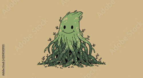 Fotografie Smiling green creature with leafy tendrils.