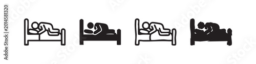 Bilde på lerret Insomnia and Restless Sleep Icons Set: Person Struggling in Bed Symbols in Outli