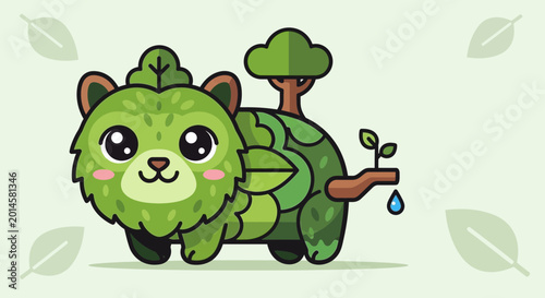 фотографія Cute Cartoon Green Leafy Bear Creature.