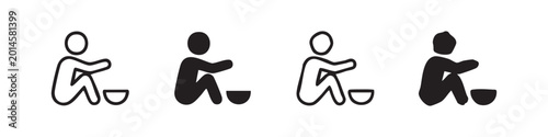 Canvastavla Homeless person sitting with a bowl icon set, representing poverty and begging