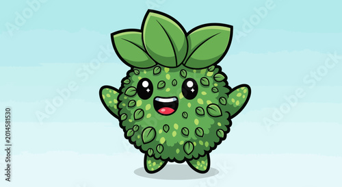 Cute cartoon green prickly fruit character.