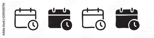 Schilderij op canvas Calendar with clock line and glyph icons set