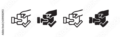 Tableau sur toile Four styles of a camera icon held by a hand, representing photography or video recording