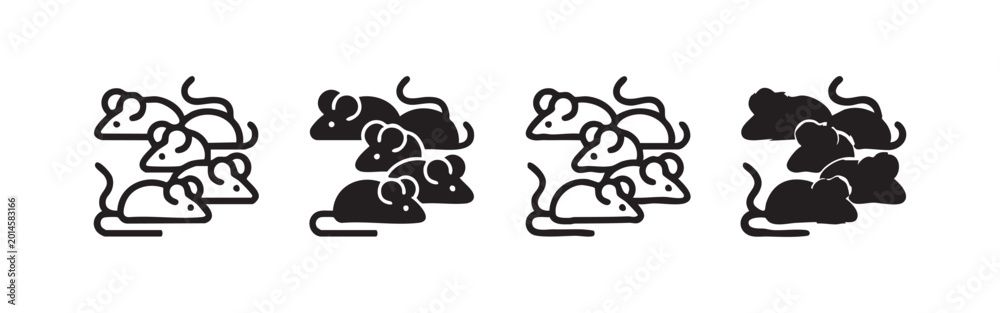Fototapeta premium Group of mice rodents icon set with multiple mouse figures in various styles