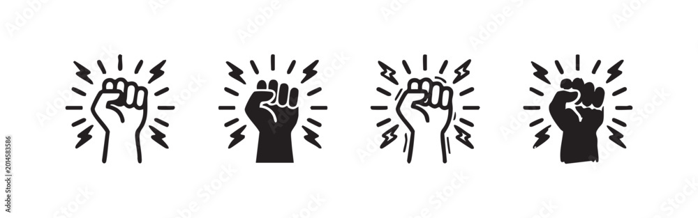 Fototapeta premium Raised Fist Power Icons Set for Solidarity and Strength