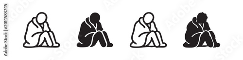 Photos Depressed or homeless person icon set, sadness and despair symbol