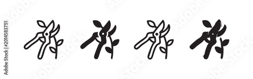 Photos Garden pruners or shears cutting a plant stem icon set