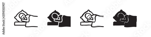 Quadro su tela Person sleeping soundly on pillow icon set