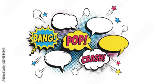 Fotografi Collection of comic book speech bubbles and sound effects.