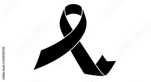 Awareness ribbon icon displays a simple black loop used to symbolize support for social causes, mourning, or humanitarian advocacy in a graphic format.