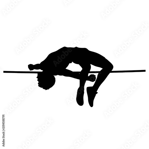 Quadro su tela Silhouette of a male athlete performing a high jump over a bar.