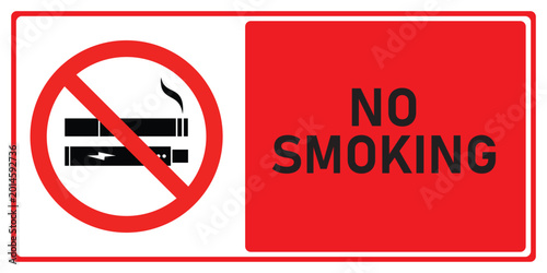 No smoking sign banner with electronic cigarette and traditional cigar icons prohibition symbol for public areas safety warning graphic design element red and white color scheme vector illustration.