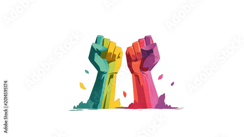 Rainbow fists symbolize equality and unity