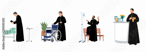 Tableau sur toile Flat vector illustrations of hospital chaplains providing spiritual support, comfort, and religious services to patients in various healthcare and medical settings