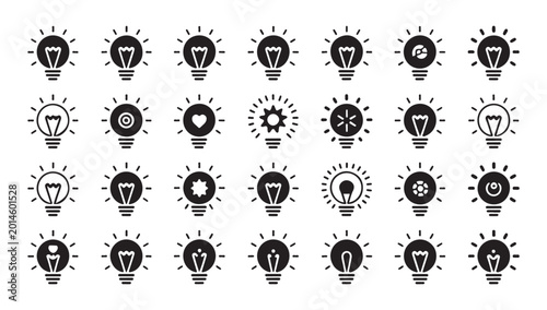 Bild auf Leinwand Set of black and white lightbulb icons representing various aspects of creative ideas