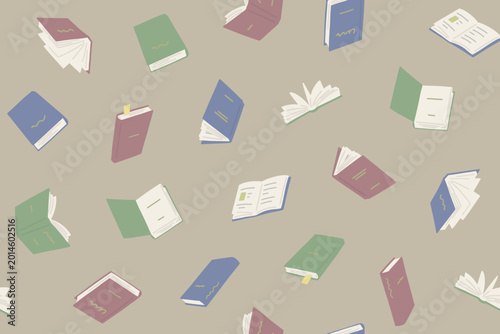 Seamless Pattern with Colorful Flat Style Books on Beige Background