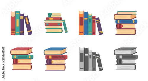 Foto Collection of Stacked Books, Various Colors and Styles, Vector Illustration