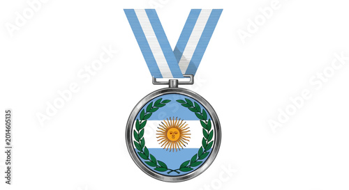 Photos Argentinian Medal Award with National Flag and Laurel Wreath