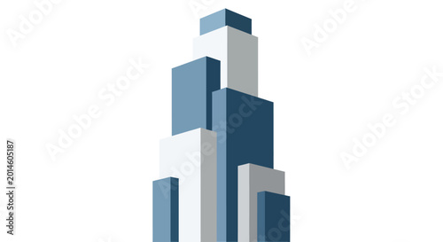 Schilderij op canvas Abstract geometric skyscraper with staggered rectangular blocks in blue and whit
