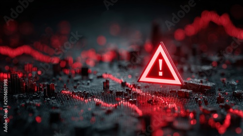 Financial market crash concept with falling trading graphs and red warning indicators