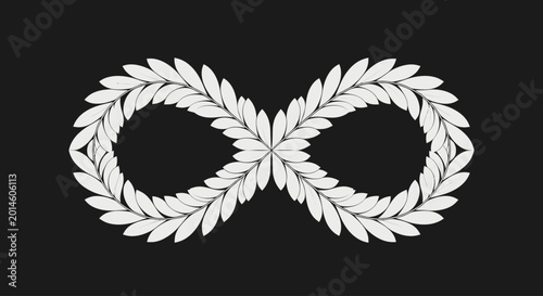 Canvas Print White laurel infinity symbol against a black background
