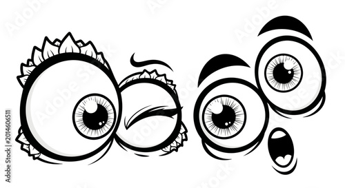 Tableau sur toile Cartoon Eyes Expressing Surprise and Shock - Black and White Illustration
