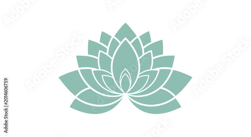 Photos A minimalist, teal lotus flower logo with white outlines on a white background