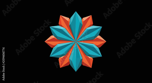 Photography Geometric abstract starburst in teal and orange on black