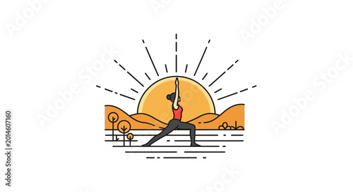 Foto Woman in Warrior Yoga Pose Outdoors.