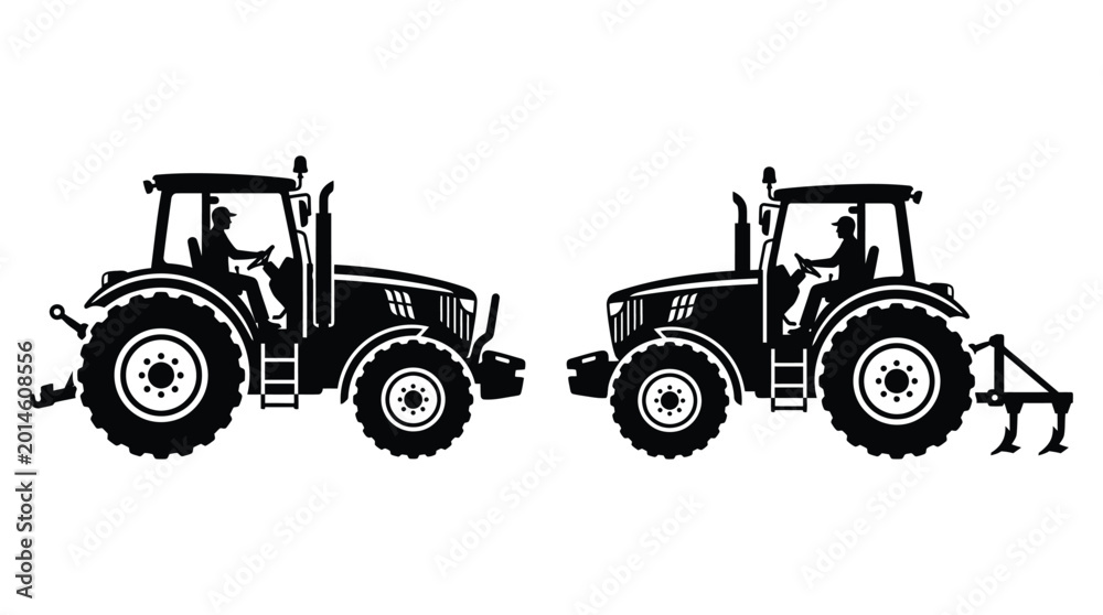 Obraz premium tractor silhouette on white background two farm vehicles side by side