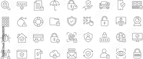 Canvas Print Security icon set. Editable line icons.
