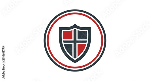 Shield emblem inside a circular border with red and blue colors. Free Download Shield emblem inside a circular border with red and blue colors. - GFXLoad