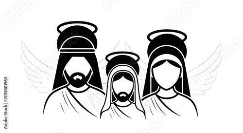 Fotografie Holy Family Icon: Jesus, Mary, Joseph with Halo and Wings