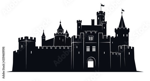 Quadro su tela Medieval Castle Silhouette, Fortress Architecture, Historic Building Vector Art