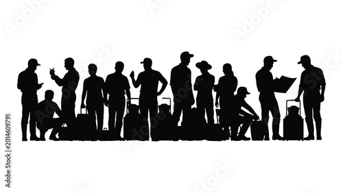 Foto group of travelers with luggage in black silhouette high quality professional de