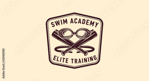Swim Academy Elite Training Emblem with Goggles and Kickboard.