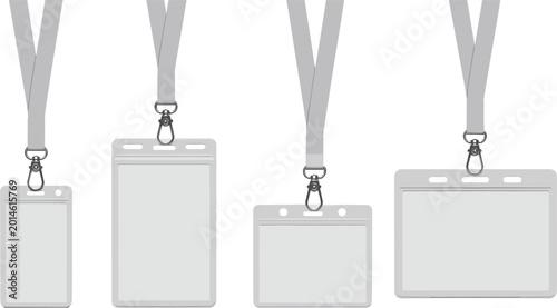 Foto Blank ID badge holders set, lanyard name tag mockup vector illustration collecti