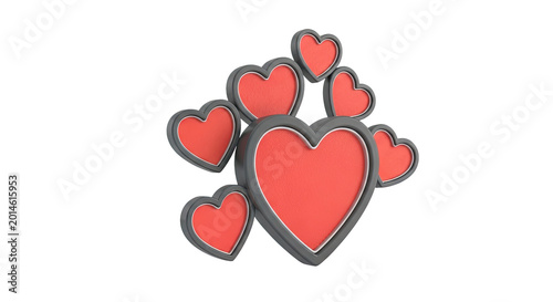 Cluster of Red Hearts with Gray Borders