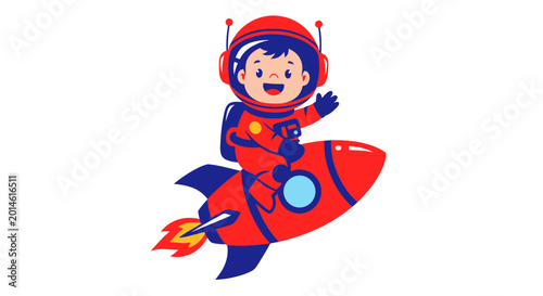 Happy Astronaut Kid Riding Rocket Ship, Space Exploration, Childhood Dreams