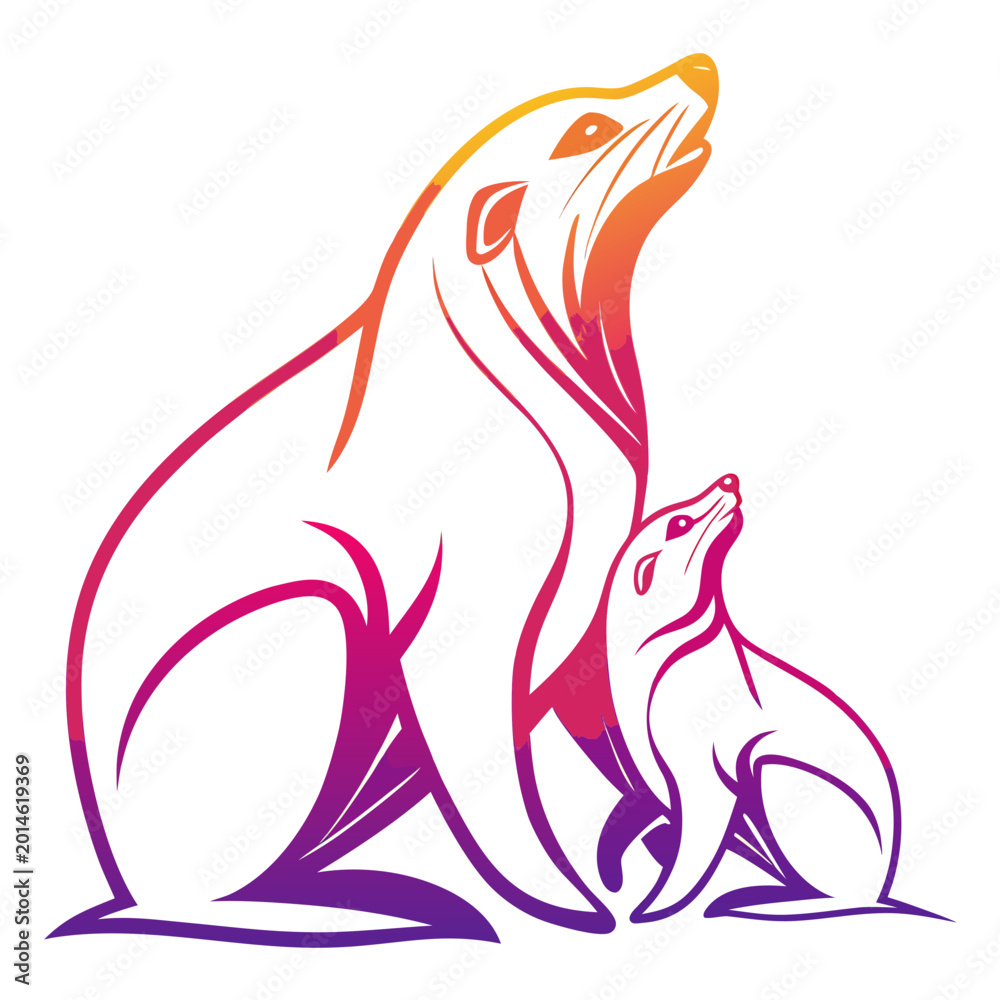 Naklejka premium Seal family abstract graphic art vector illustration.