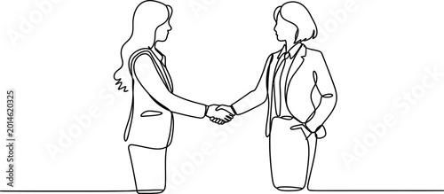 Canvastavla Two business women shaking hands in a professional agreement in a simple continu