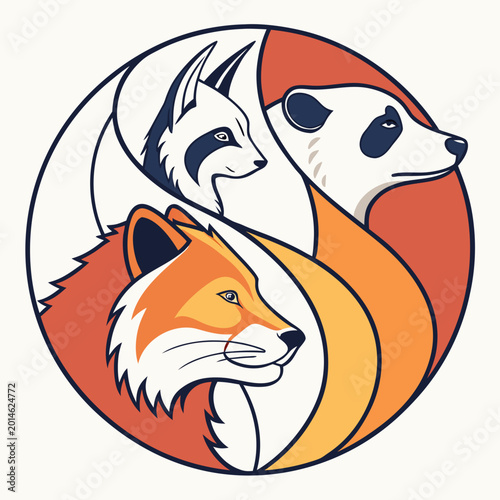 Canvas Print Abstract yin yang inspired illustration of wild animals.