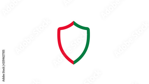 Photos A shield outline divided into red and green halves on a white background