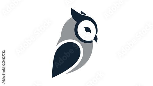 Stylized minimalist owl logo with striking gray and navy blue tones