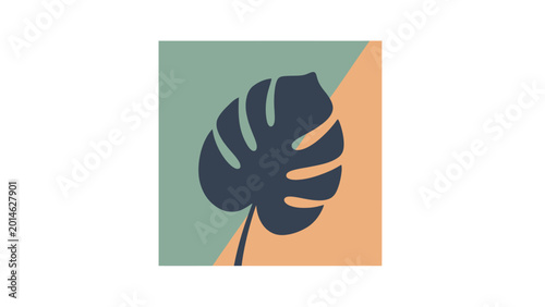 Photos Dark blue leaf silhouette against a two-toned abstract background