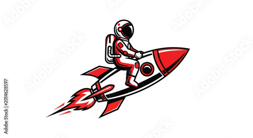 Tableau sur toile Astronaut riding a rocket ship, space exploration, futuristic travel, cartoon st