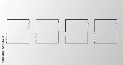 
Product development stages representing square shapes with missing dots 4K. Phases of product design from idea to factory. Business marketing ecosystem with interconnected dots, empty space writing.
