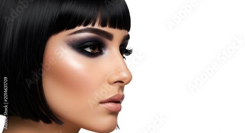Portrait of beautiful woman with dramatic makeup and straight hair