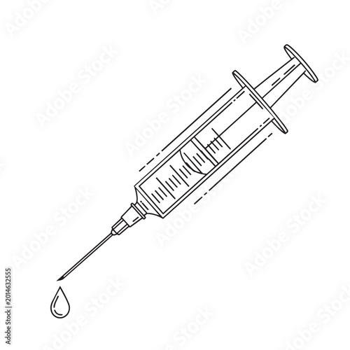 Tableau sur toile Syringe with drop of liquid outline line art medical equipment health care
